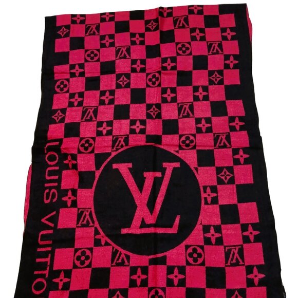 LOUIS VUITTON LV Vintage Pink Black Monogram Check Silk & Wool Scarf - Picture 4 of 12